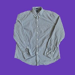 J. Crew Button Shirt Dress Flex Washed Blue Mini Plaid Men Size XL